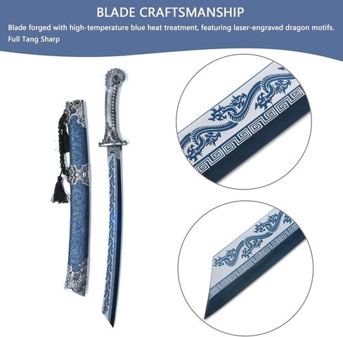 Katana Sword مصنوع يدويًا 1095 من الفولاذ الكربوني العالي من الساموراي سيفًا كاملًا تانغ تانغ حادة في درجة حرارة زرقاء زرقاء مشوية عالية in Saudi Arabia