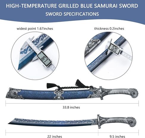 Katana Sword مصنوع يدويًا 1095 من الفولاذ الكربوني العالي من الساموراي سيفًا كاملًا تانغ تانغ حادة في درجة حرارة زرقاء زرقاء مشوية عالية in Saudi Arabia
