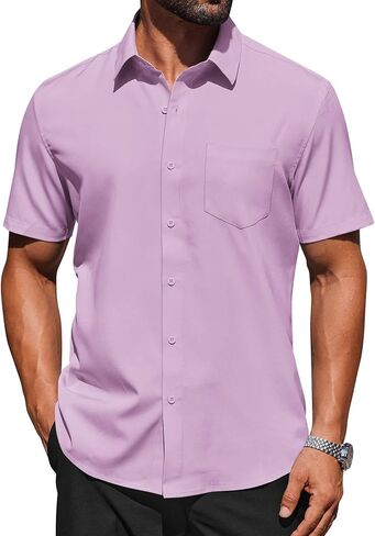 COOFANDY Mens Short Sleeve Button Down Shirts Stain Shield Business Casual Dress Shirt in Saudi Arabia