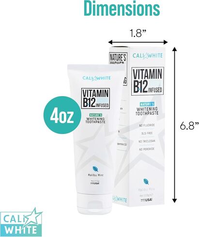 Cali White No Flouride Whitening Toothpaste, Infused with Vitamin B12 Teeth Whitening Toothpaste, Vegan Toothpaste, Pacific Mint, 4 Ounce (1 Pack) in Saudi Arabia
