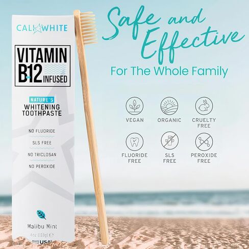 Cali White No Flouride Whitening Toothpaste, Infused with Vitamin B12 Teeth Whitening Toothpaste, Vegan Toothpaste, Pacific Mint, 4 Ounce (1 Pack) in Saudi Arabia
