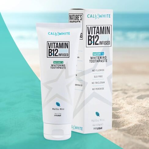 Cali White No Flouride Whitening Toothpaste, Infused with Vitamin B12 Teeth Whitening Toothpaste, Vegan Toothpaste, Pacific Mint, 4 Ounce (1 Pack) in Saudi Arabia
