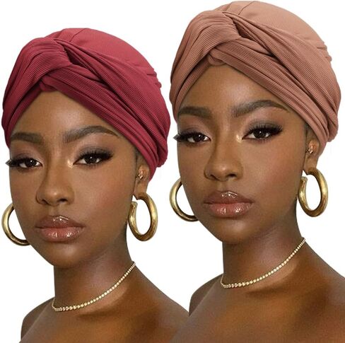 Head Scarf for Women's Hair Ribbed Head Wraps for Black Women Knotted African Turban Cancer Chemo Headwear for Women in Saudi Arabia