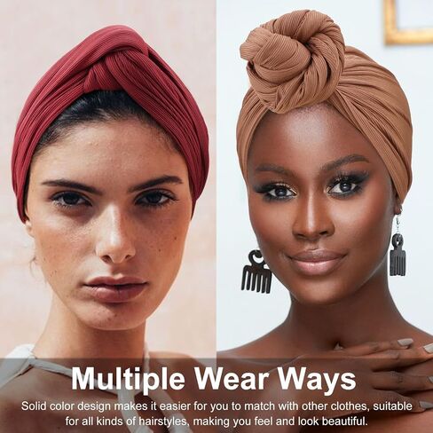 Head Scarf for Women's Hair Ribbed Head Wraps for Black Women Knotted African Turban Cancer Chemo Headwear for Women in Saudi Arabia
