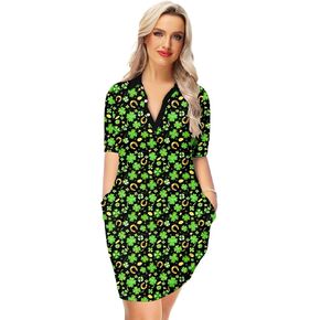 Remimi Womens Mardi Gras Striped Dresses 3/4 Sleeve Polo Dress