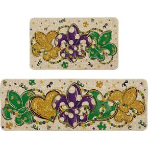 Artoid Mode Irises Beads Love Mardi Gras Kitchen Mats Set of 2, Home Decor Low-Profile Kitchen Rugs for Floor - 17x29 and 17x47 Inch