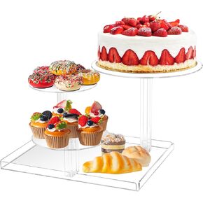 3 Tier Cake Stand 8-12 Inch, Acrylic Cupcake Display Stand with Serving Tray for Dessert Table Set, Tiered Round Cake Decor Tray Riser Holder for Party Wedding and Birthday (Clear)