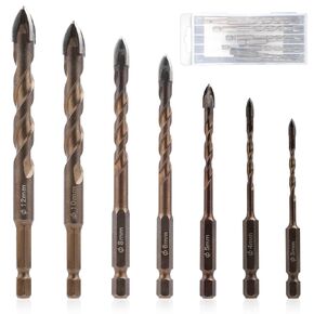 7pcs New Four-Flute Sawtooth Eccentric Drill Bit, High-Strength Four-Edged Serrated Eccentric Twist Drill Bit Multi-Purpose Drill Bit Set for Concrete Glass Masonry (3/4/5/6/8/10/12mm)