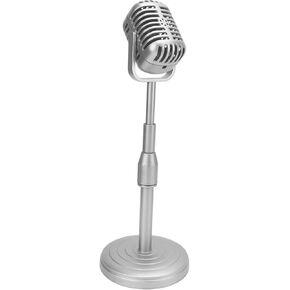 Retro Microphone Stand with Mic Prop, Old Fashioned Exquisite Workmanship Stable Vintage Microphone Prop Model for Photo Shooting(Silver)