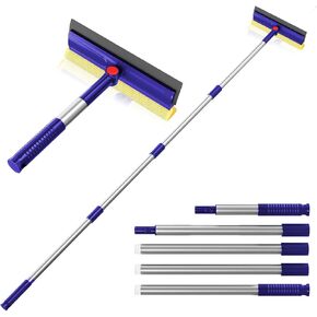 Squeegee for Window Cleaning, Window Squeegee for Home with 60" Long Handle,2 in 1 Window Cleaner Sponge and Dual Side Blade Rubber,Window Cleaner Tool with Long Handle for Glass, Windshield (Blue)