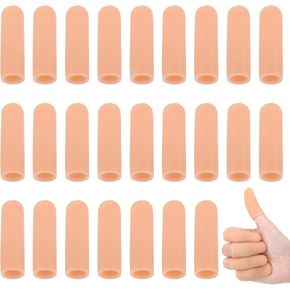 30 PCS Gel Finger Cots, Finger Tips Protector, Silicone Finger Covers, Finger Guard, Fingertip Bandages for Embroidery, Cutting, Hands Cracking, Calluses Protect (Beige)