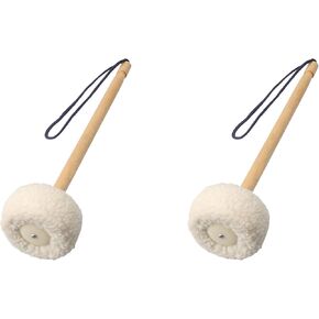 2 Pcs 14 Inch White Soft Wool Gong Mallet Felt Head Dia 80mm With Wooden Handle