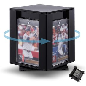 Acrylic Rotating Trading Card Display Case Graded Trading Card Display Frame Sports Card Stand for Storage 16 Slabs for Wooden Cub Basketball Baseball Football Hockey Cards Holder