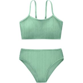 Girl's 2 Piece Swimsuit Solid Spaghetti Strap Bikini Sets Beach Bathing Suit Swimwear for Teen Kids