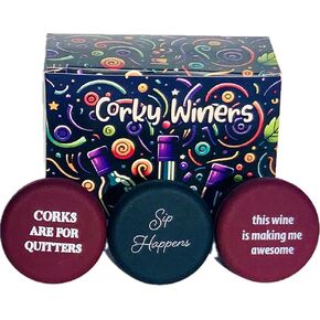 Funny Silicone Wine Stoppers - Leakproof Double Seal Design - Reusable Bottle Covers - Glass Bottle Toppers - Easy to Use Silicone Bottle Stopper for Wine, Champagne & More (Pack of 3)