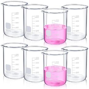 8 Pcs 500ml Glass Lab Beaker 3.3 Borosilicate Glass Measuring Cup with Spout Low Form Glassware for Laboratories Classrooms or Home Use