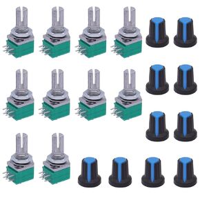 TWTADE 10Pcs Single Linear Rotary Seal Amplifier Potentiometers Type 10k Ohm Knurled Shaft 6Pin RK097N-6-10K