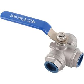 3-Way Ball Valve Stainless Steel SUS304 Pipe Three-way T-Type Valve Female Thread 3/4" DN20 with Locking Handle