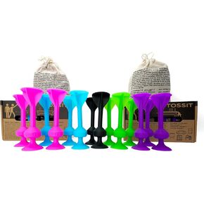 TOSSIT Game Suction Cup Darts, Toss Game Perfect Family and Party, Silicone Throwing Game for Backyard, Indoor and Outdoor Fun, Twin Pack, Pink Blue Purple Green