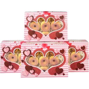 qiqee Valentine Cookie Box with Window 12x8x2.5 inch 24 Packs Two Uses One Second Folding Pastry Biscuit Valentine's Day Bakery Box for Packaging Auto-pop up