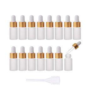 Enslz 15pcs 3ml Mini Empty Frosted Essential Oil Glass Dropper bottle Reusable Bottles Vial Nasal Oil dropper refillable bottle with Metal Screw Mouth lid&rubber Bulb (3ml, Gold)