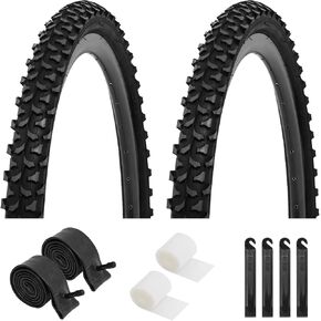 Bike Tires 24x1.95/26x1.95, 2Pack Folding Replacement Bike Tire for Mountain Bike, Puncture-Resistant Bicycle Tires and Bike Tubes 24/26x1.75-2.125 in, with 4PCS Tire Levers and 2 PPU Bike Tire Liner