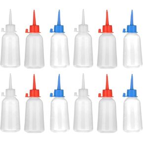 RAYNAG 100ml Clear Plastic Bottles with Applicator Tip & Attached Cap, 12 Pack Squeeze Bottles for Storing Acrylic Paint Pouring, Glue, Crafts Projects