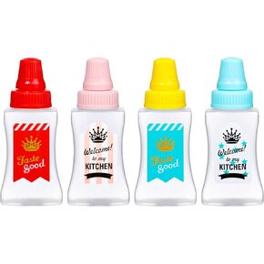 RONRONS 4 Pieces Mini Ketchup Bottle, 25ml Small Condiment Squeeze Bottles Plastic Sauce Container for Lunch Box, Refillable Bento Box Accessories for Mustard Honey Syrup