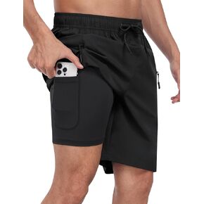MoFiz Men's Swim Trunks with Compression Liner 9" Quick Dry Men's Broad Beach Shorts Stretch Men's Bathing Suits Swimwear