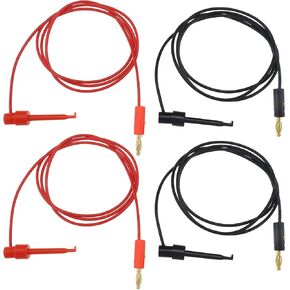 4pcs 4mm Banana Plug Micro Gripper Test Hook Clamp Gold Plated Connection Wire for Multimeter Electrical Testing Laboratory Application Red and Black, EN892W