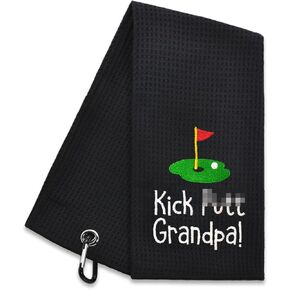 Hafhue Kick Put Grandpa Embroidered Golf Towel, Grandpa Golf Towel, Golf Accessories for Men, Golf Gift for Dad Grandpa, Birthday for Grandpa Golf Fan, Retirement Gift for Grandpa