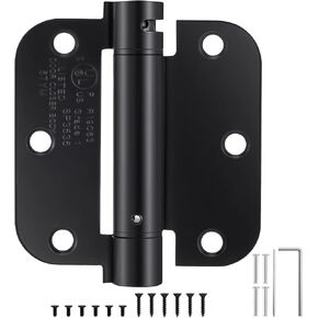HBL' 3.5 Inch Self Closing Door Hinges, Door Closer Hinges with Adjustable Spring and 5/8" Radius for Home, Garage & Front Doors, Black, 2 Pack