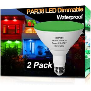 PAR38 LED Flood Light Bulbs Green, 2 Pack 700LM PAR38 LED Green Dimmable 15W, Equivalent 100W, No Flicker Green Creative PAR38 120V, E26 Base for Home Holiday Lighting Party Decoration.