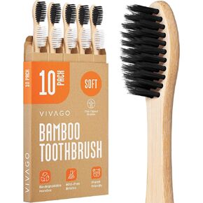 Biodegradable Bamboo Toothbrushes Soft Bristles 10 Pack - BPA Free Soft Bristles Toothbrushes for Adults, Eco-Friendly, Compostable Natural Wooden Toothbrush