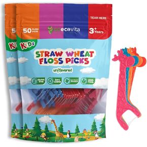 Biodegradable Kids Flossers - Unflavored Dental Floss Picks for Children | Fluoride & Plastic-Free | Colorful & Fun Animal Floss Sticks | Eco Friendly, Vegan, Natural (100 Pack, Unflavored)