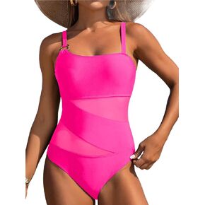 One Piece Swimsuit Women Tummy Control High Waisted Bathing Suit Solid Cutout Slimming Swimwear Monokini