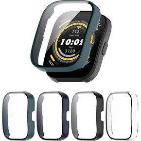 [4-Pack] Case with Tempered Glass Screen Protector Compatible with Amazfit Bip 5, Ultra-Thin Bumper Full Coverage Protective Hard PC Cases Face Cover for Men Women