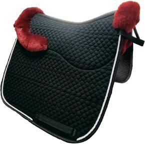 Woolous Dressage Saddle Pad – Square English Saddle Pad with Cotton Lining & Sheepskin Trim for Equestrian Riding