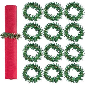 Christmas Napkin Rings Set of 12, Xmas Wreath Napkin Rings, Holiday Christmas Napkin Rings for Table Decorations