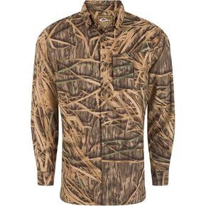 Drake Waterfowl Men's 8-Shot Flyweight Long-Sleeved Shirt | Moisture-Wicking Quick-Drying Lightweight Camo Hunting Shirt, Mossy Oak Original Shadow Grass, Size: XL