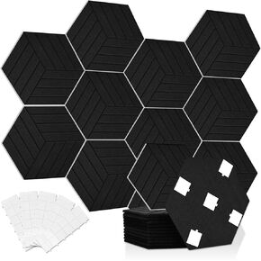 12 Pcs Acoustic Wall Panels with High Density Hexagon Self-Adhesive, Soundproof Wall Padding 12" X 10" X 0.4" High-Density Absorption Panel for Recording Studio, Home, Office (Black)