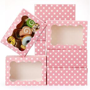 20 Pcs Valentine's Day Polka Dot Cookie Boxes with Window Bakery Boxes for Valentines Day Gift Boxes Cupcake Boxes for Dessert Cake Pastry Chocolate Candy, 8.5" x 6" x 3.75"(Pink and White)