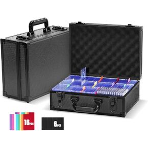 ProCase Toploader Storage Box with 6 Removable Dividers, Sports Card Hard Carrying Case with 16 Colorful Divider Tab For 3"×4" 35PT Rigid Card, 600+ Toploader Holder for Trading Card Collection -Black