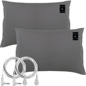 Grounding Pillowcase 2 Pack, 20x30 Grounding Pillow Cover with 15 ft Grounding Cord, Soft Cotton Silver Fiber Grounding Pillowcase Kit for Improve Sleep Pain Relief