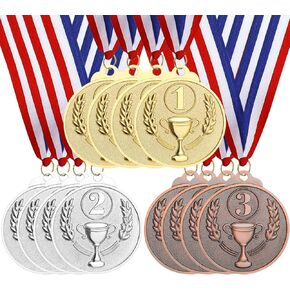 12 Pieces 1st 2nd 3rd Place Award Medals, Gold Silver Bronze Medals for Awards for Kids Adult, Metal Medals with Neck Ribbons for Sports, Tournaments, Competitions, 2 Inch