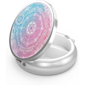 Pill Box 3 Compartment Medicine Pill Case,Portable Pill Box for Pocket or Purse Pill Box Decorative Metal Medicine Vitamin Organizer Unique Gift(Peace Mandala Sky)