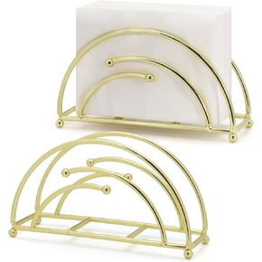2Pcs Napkin Holder for Table, Arc Modern Napkin Holders for Paper Napkins, Upright Cocktail Metal Napkin Holder Dispenser for Dinner Kitchen Christmas, Golden