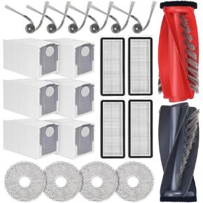 Parts Compatible with Roborock Qrevo Curve/P20 Pro Robot Vacuums Replacement Parts, 4 Dust Bags, 4 Mop Cloth Pads, 6 Side Brushes, 4 HEPA Filters, 1 Main Brush