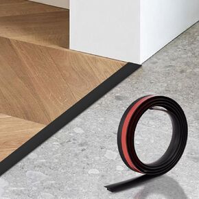 1m Floor Transition Strip, Self Adhesive Carpet to Tile Transition, Laminate Floor Strip Floor Flat Divider Strip for Joining Floor Gaps, Carpet, Threshold Cover, Floor Tiles(Black)