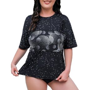 Halcurt Women's Plus Size Short Sleeve Rash Guard Swim Shirts Top Only Loose Fit Swim Tee UPF50+ Swimsuit